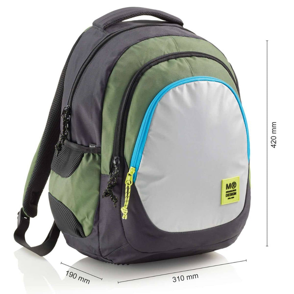Velký tříkomorový školní batoh s USB portem – Berlin Rider Green (30L, kapsa na notebook)