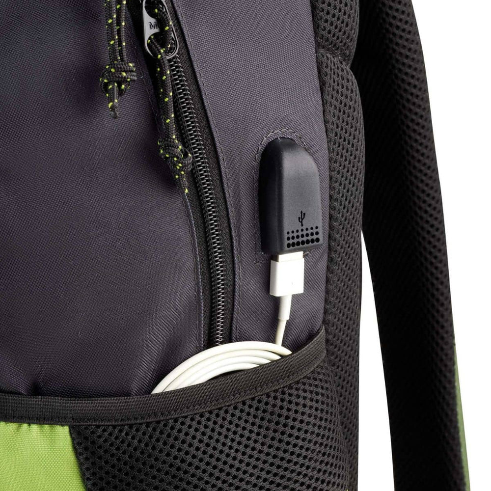 Velký tříkomorový školní batoh s USB portem – Berlin Rider Green (30L, kapsa na notebook)