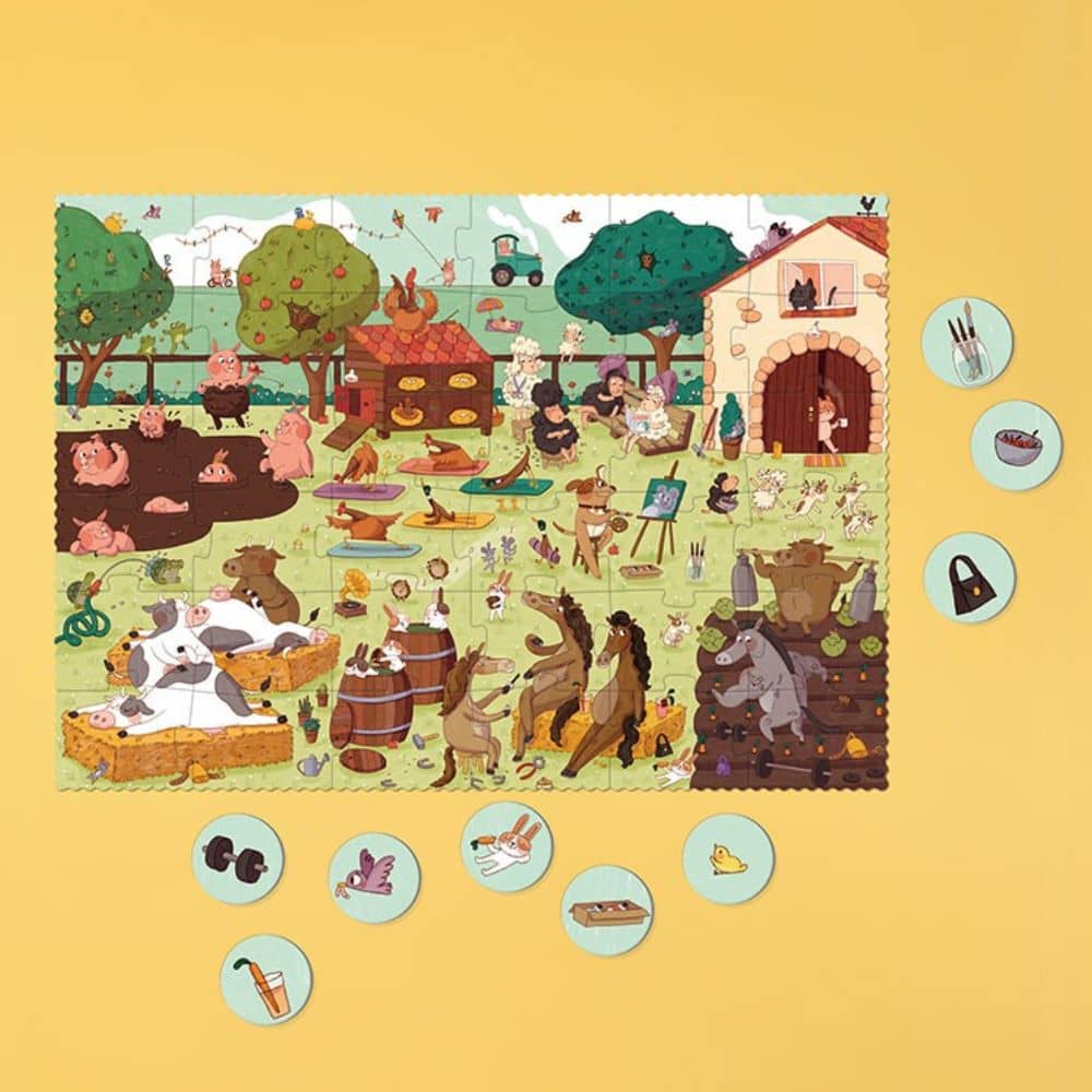 Pozorovací puzzle Farmtastic - 36 dílků v krabici ve tvaru traktoru