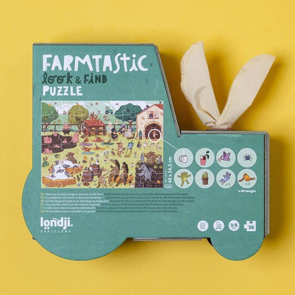Pozorovací puzzle Farmtastic - 36 dílků v krabici ve tvaru traktoru