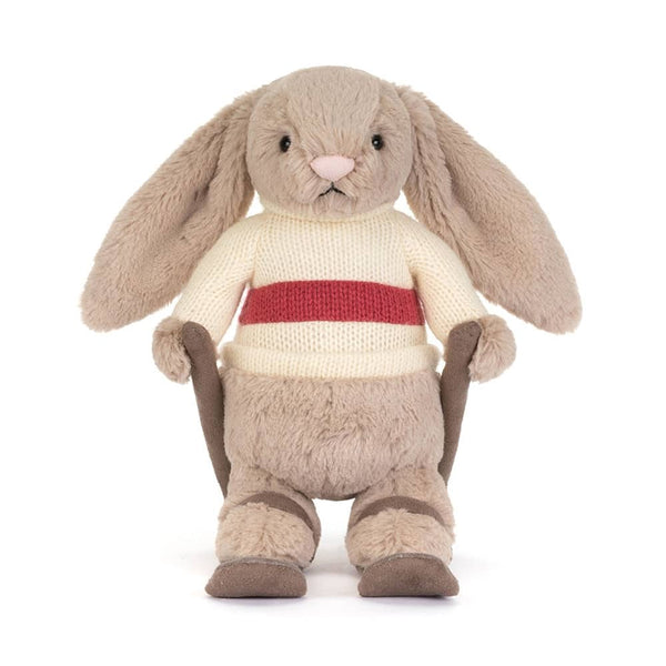 Plyšový béžový zajíček na lyžích (20 cm)