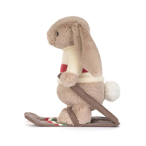 Plyšový béžový zajíček na lyžích (20 cm)