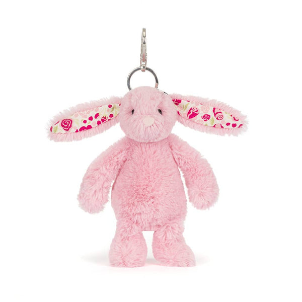 Přívěsek na klíče zajíček – růžový s květinovým vzorem (18 cm)