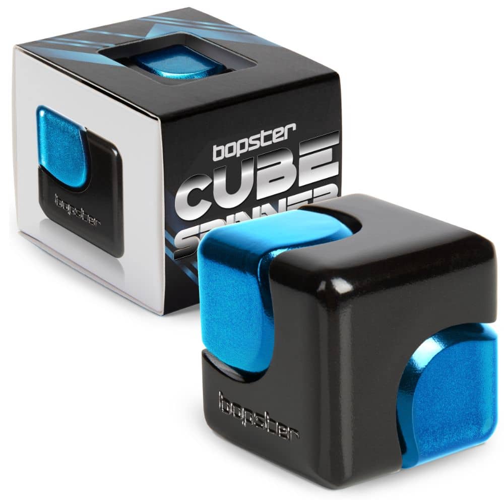 Hračka na procvičení jemné motoriky – Fidget Cube Spinner – černá/modrá