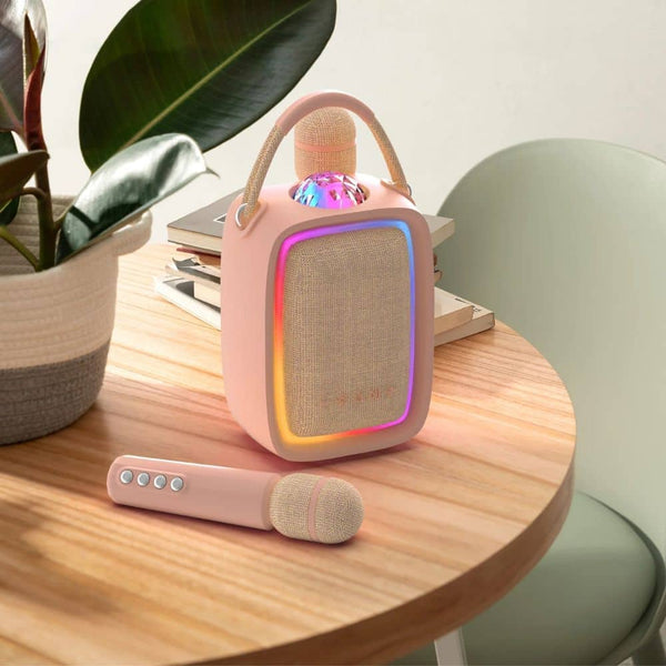 Disco karaoke set pro 2 mikrofony s projektorem – růžový