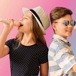 Disco karaoke set pro 2 mikrofony s projektorem – růžový