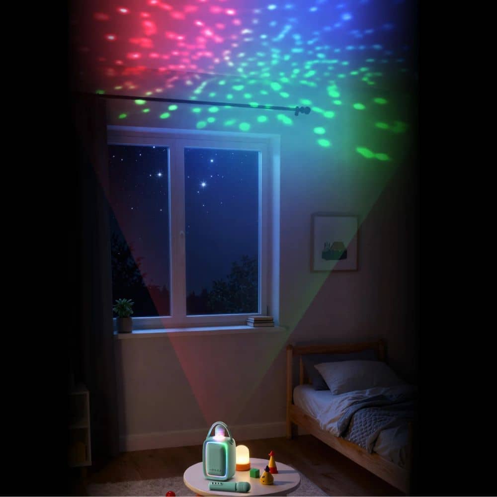 Disco karaoke set pro 2 mikrofony s projektorem – tmavě modrý
