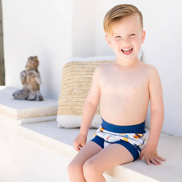 Plenkové plavky Happy Nappy DUO 12–24 měsíců – Tug Boats (XL)