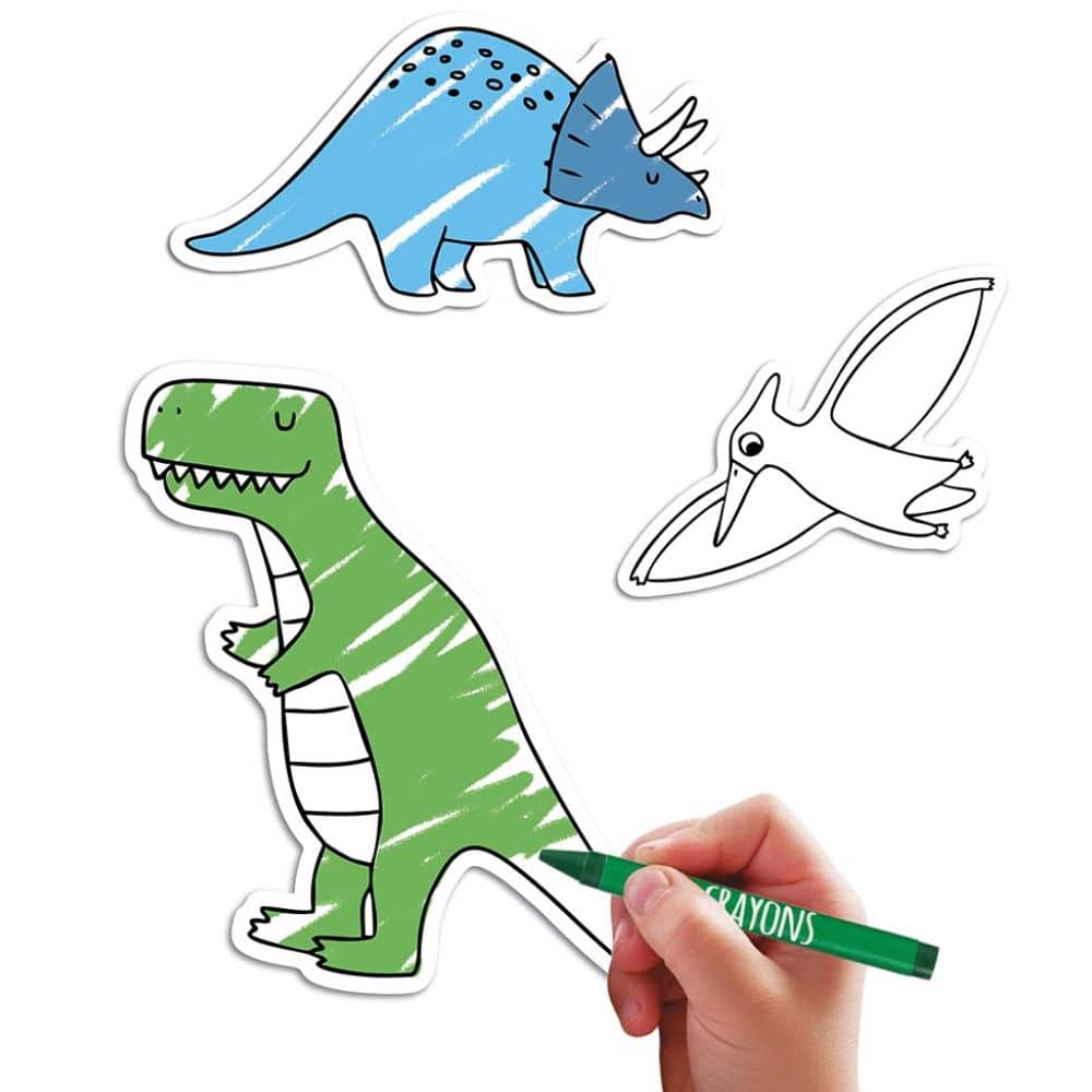 Sada samolepek k vybarvení s pastelkami – Dinosauři, 57 kusů