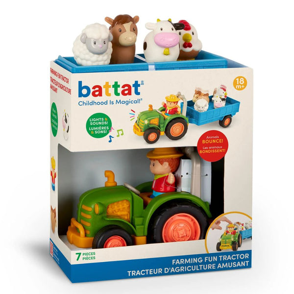 Traktor s přívěsem, zemědělec a zvířata Battat – Farming Fun Tractor