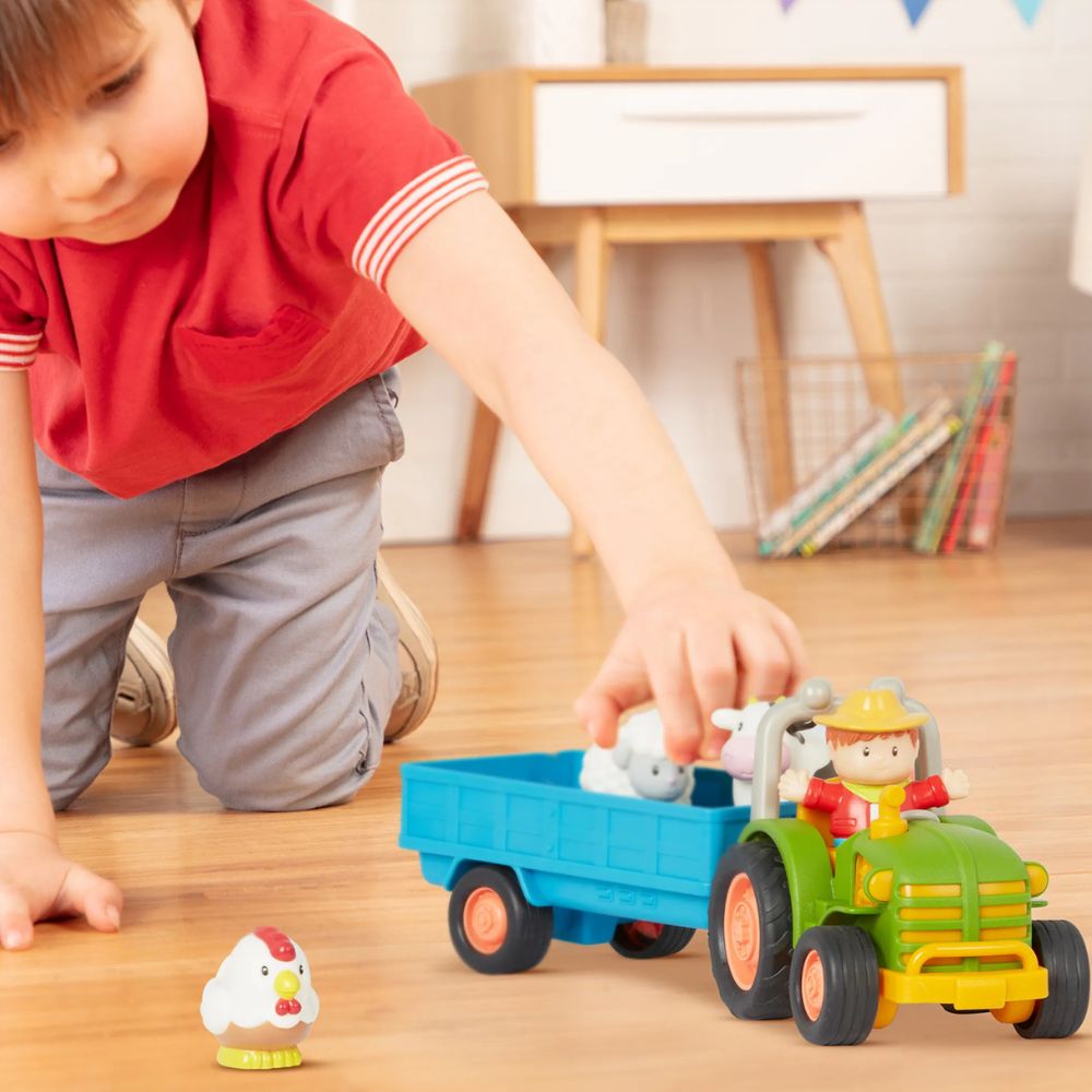 Traktor s přívěsem, zemědělec a zvířata Battat – Farming Fun Tractor