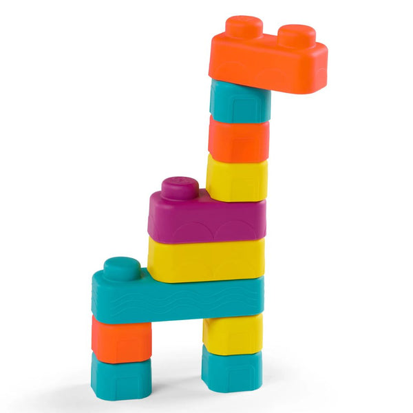 Měkké senzorické kostky s vagónky B. Toys – Buildin' Squishies