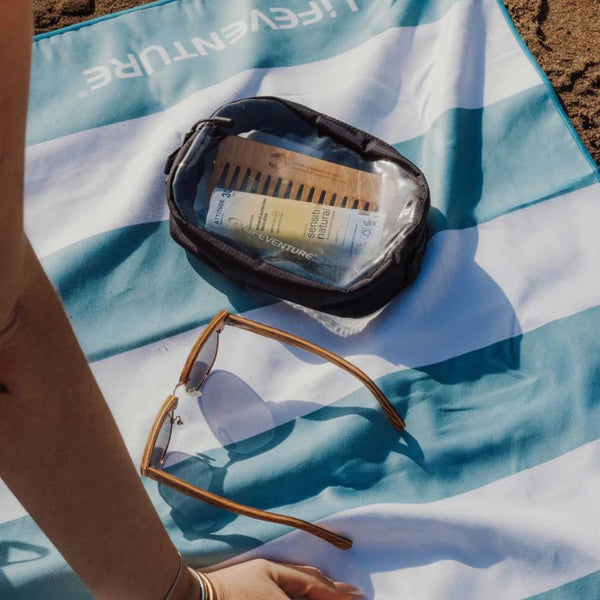 Rychleschnoucí ručník - SoftFibre Recycled, Aqua Stripe (150 × 90 cm)