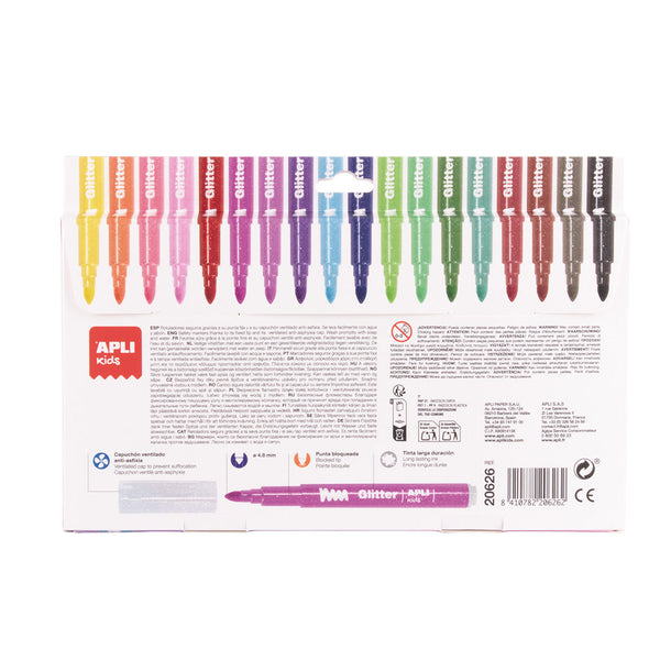 Glitterové fixy pro děti – Glitter-markery (18 barev)