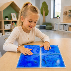 Senzorická hračka na stisknutí - Tullo Squishy senzorický panel s kapalinou - Modrá