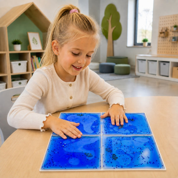 Senzorická hračka na stisknutí - Tullo Squishy senzorický panel s kapalinou - Modrá