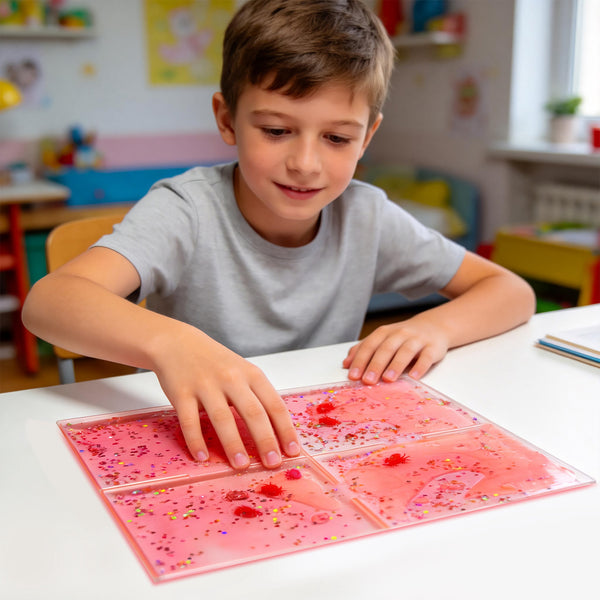 Senzorická hračka na stiskání - Squishy senzorický panel s kapalinou - Červená