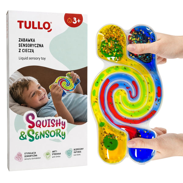Senzorická hračka na stisknutí - Senzorický tunel Squishy s kapalinou – Barevný