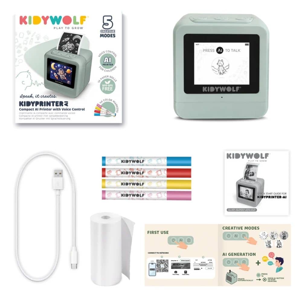 Kidywolf Kidyprinter AI - KI-Drucker für Kinder in der Verpackung