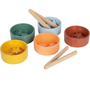 Montessori třídící hra - s kleštěmi (5 misek, 15 prvků)