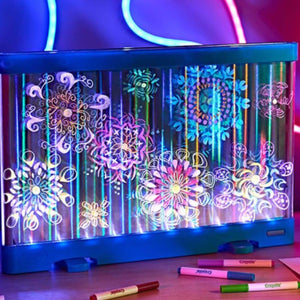 Colorvibe - LED světelná tabule na kreslení s 10 gel-fixami - Modrá