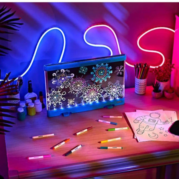 Colorvibe - LED světelná tabule na kreslení s 10 gel-fixami - Modrá