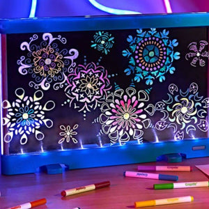 Colorvibe - LED světelná tabule na kreslení s 10 gel-fixami - Modrá