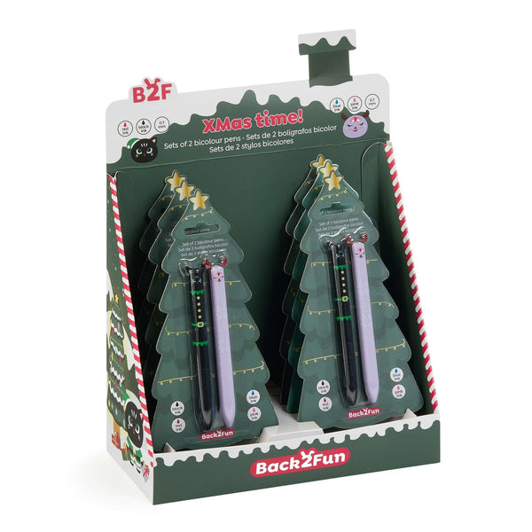 Dvoubarevné vánoční kuličkové tužky Xmas Time – Kočička a Sob (2 kusy)