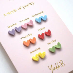 Yuko B. Ohrstecker-Set Poesie-Woche Herzen mit 7 Paar - Ansicht 3