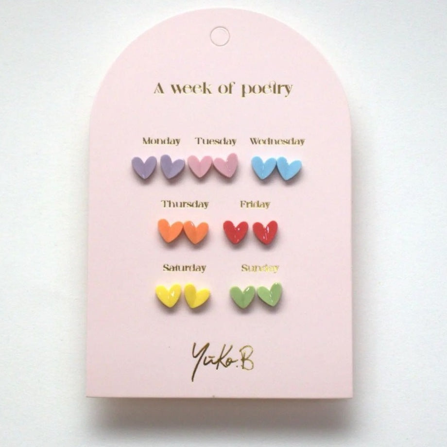 Yuko B. Ohrstecker-Set Poesie-Woche Herzen mit 7 Paar