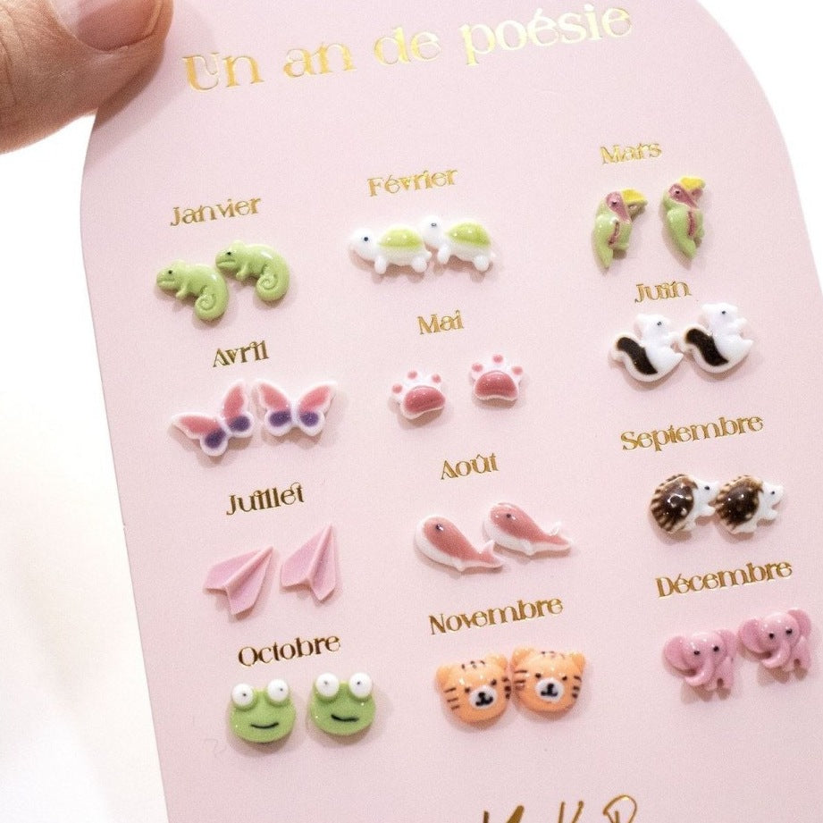 Yuko B. Ohrstecker-Set Poesie-Jahr Dschungel mit 12 Paar
