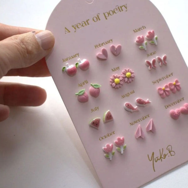 Yuko B. Ohrstecker-Set Poesie-Jahr Rosa mit 12 Paar - Ansicht 4