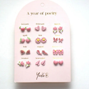 Yuko B. Ohrstecker-Set Poesie-Jahr Rosa mit 12 Paar - Ansicht 2
