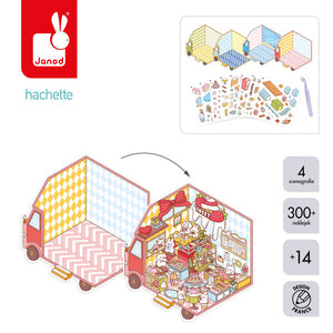 Janod Cosy Stickers Tiny Trucks - 4 Szenen, über 300 Sticker, ab 14 Jahren