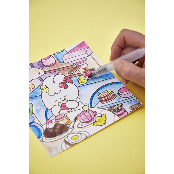 Teilweise bemaltes Aquarell-Motiv mit Teeparty