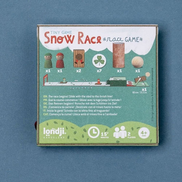 Londji Snow Race - Rückseite der Verpackung mit Spielinhalt