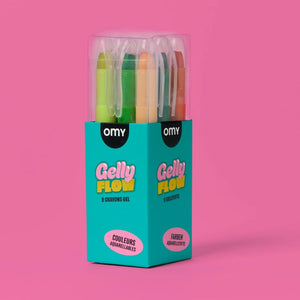 Verpackung der Gelstifte Gelly Flow von OMY auf rosa Hintergrund