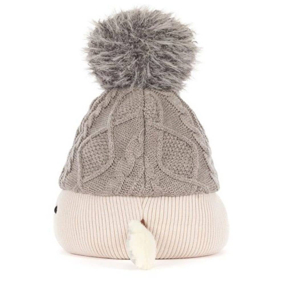 Jellycat Plüsch-Bommelmütze in Beige mit Gesicht und Ärmchen, 26 cm