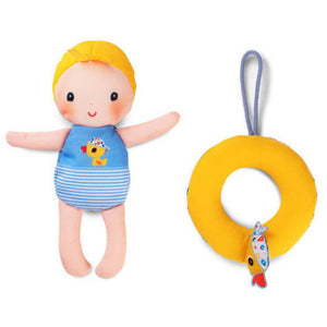 Badepuppe Gaspard und Schwimmring mit Aufhängeschlaufe einzeln