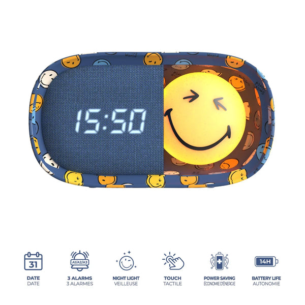 Dětský budík s nočním světlem - Smiley World, modrá (od 3 let)