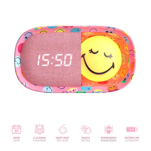 Dětský budík s nočním světlem - Smiley World, růžová (od 3 let)