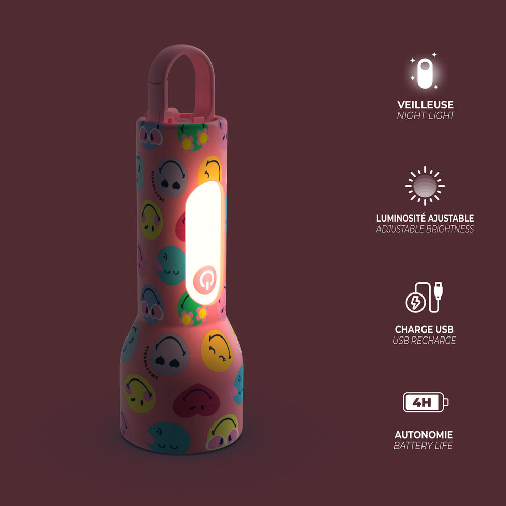 Kinder-Taschenlampe aus Silikon MOB Smiley World in Rosa