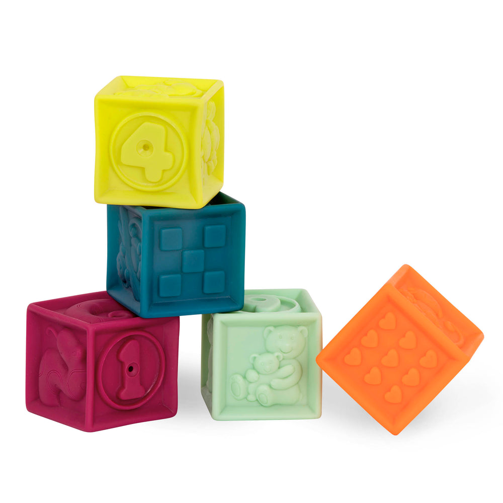 B.Toys weiche Bausteine für Kinder in einer bunten Tragetasche mit 10 verschiedenen Blöcken