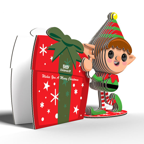 Eugy Weihnachts-Elf-Puzzle in Form eines Geschenks mit bunten weihnachtlichen Motiven
