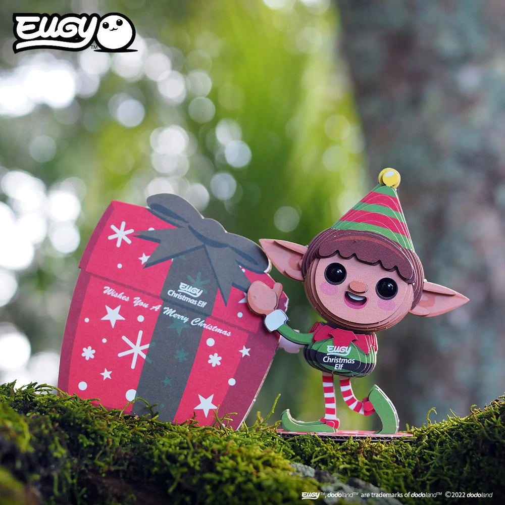 Eugy Weihnachts-Elf mit Geschenkbox in Rot und Grün für festliche Puzzle-Unterhaltung
