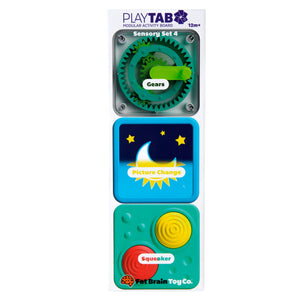 Fat Brain Toys PLAYTAB Sensory Set mit Zahnrädern, wechselbarem Bild und Quietscher für Kinder ab 12 Monaten