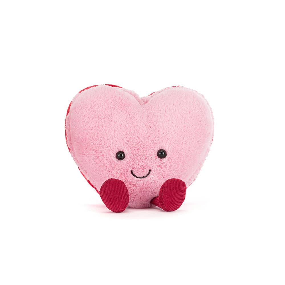 Jellycat Mackaroni Herz, süße rosafarbige Plüschliebe mit liebevollem Gesicht und roten Details