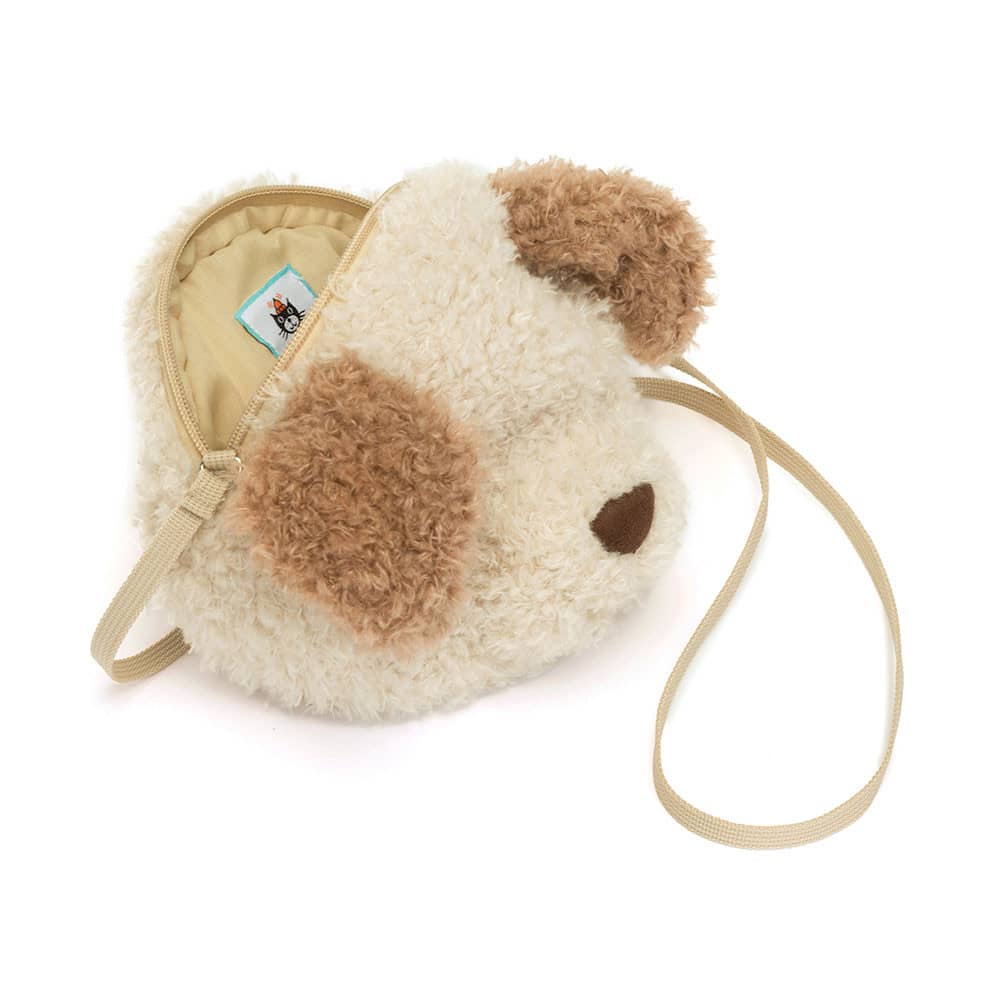 Jellycat Umhängetasche in Form eines süßen Hundekopfs mit weichem Fell und Schulterriemen