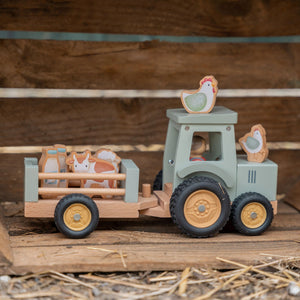 Dřevěný traktor s přívěsem a figurkami – Herní sada Little Farm