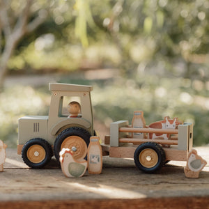 Dřevěný traktor s přívěsem a figurkami – Herní sada Little Farm